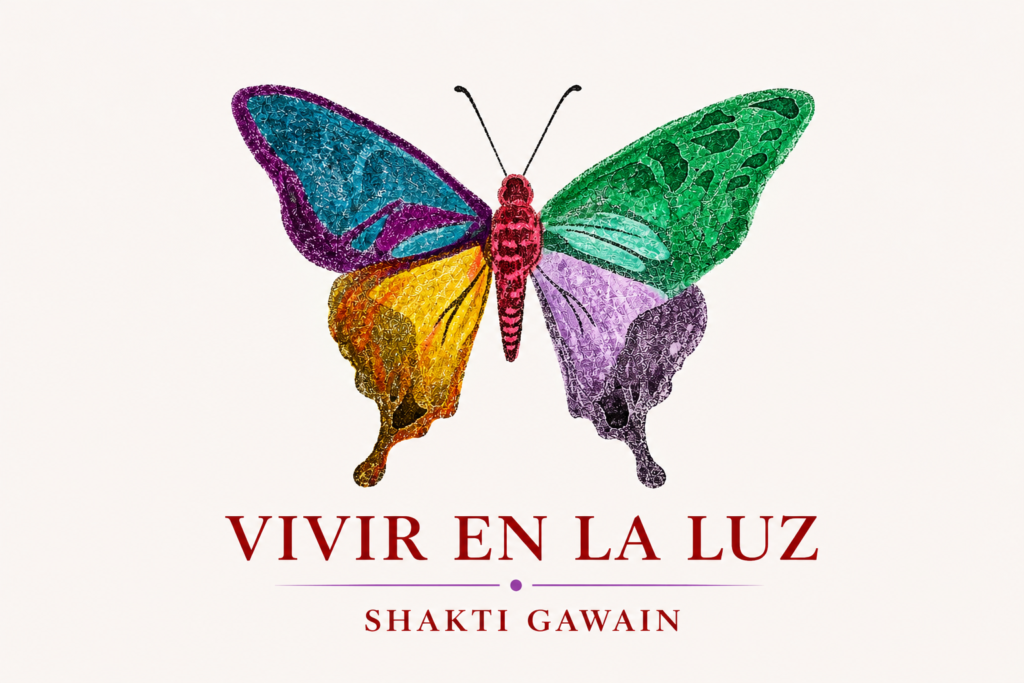 Portada del libro Vivir en la luz de Shakti Gawain con una mariposa de colores